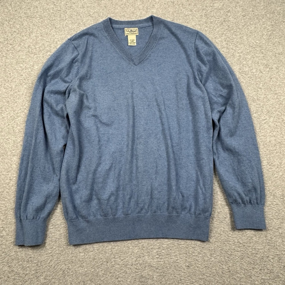 LL Bean Cashmere Blend Sweater‎ Medium Blue V-Neck Pullover Casual Preppy 274603